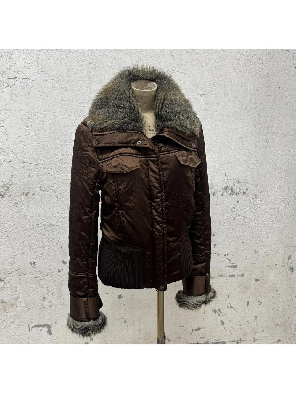 Y2k Vintage Fitted Imperial Italian Faux-Fur Trimmed Bomber Jacket